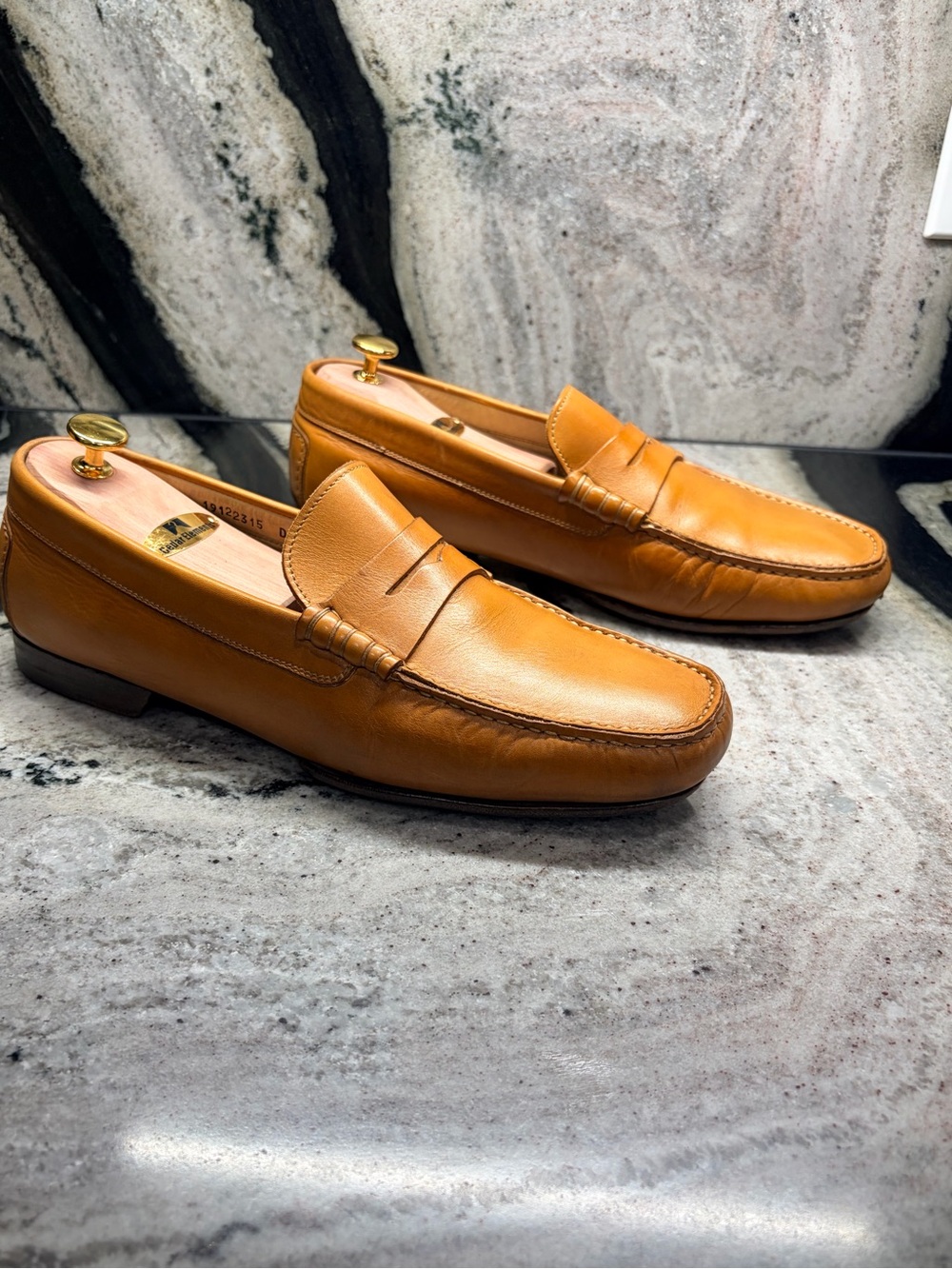 Santoni Cognac Penny Loafers Handmade Italy UK 9.5 US 10 Leather